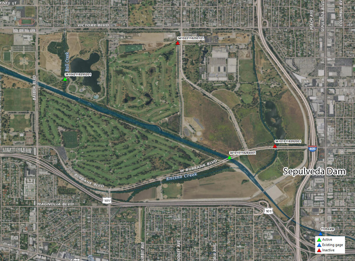Existing and potential monitoring locations in the Sepulveda Basin.