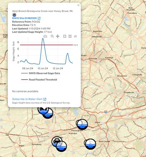 Screenshot of USGS Flood impact mapper