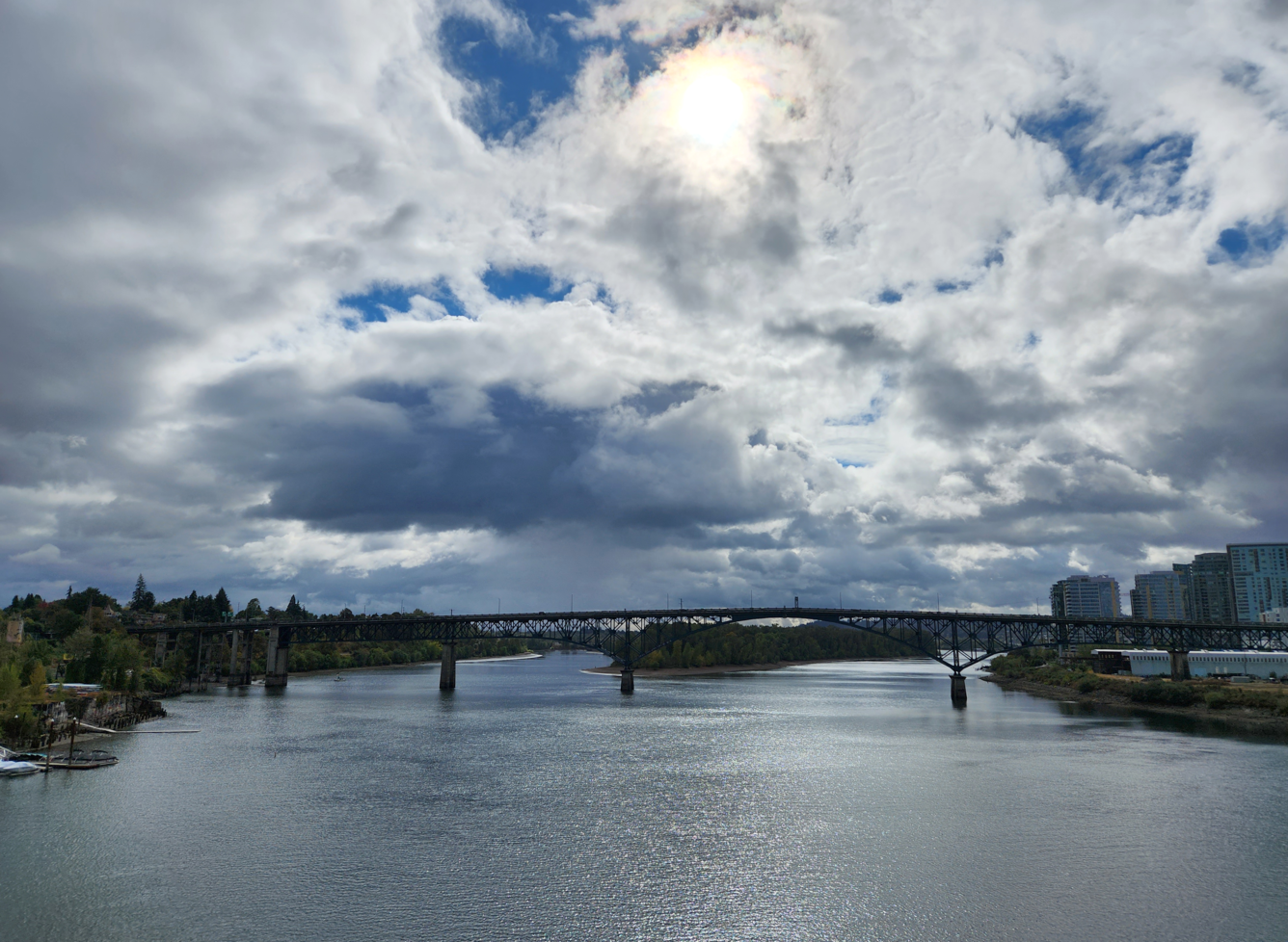 glittering waters of the Willamette on a cloudy day