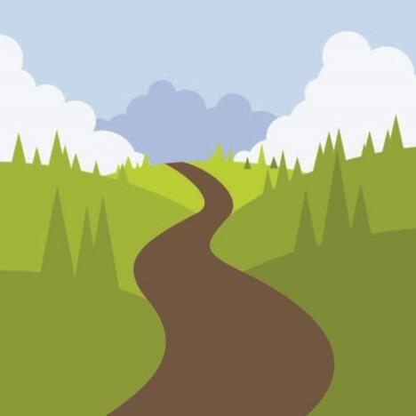 vector image of a hiking trail leading through hills toward the horizon