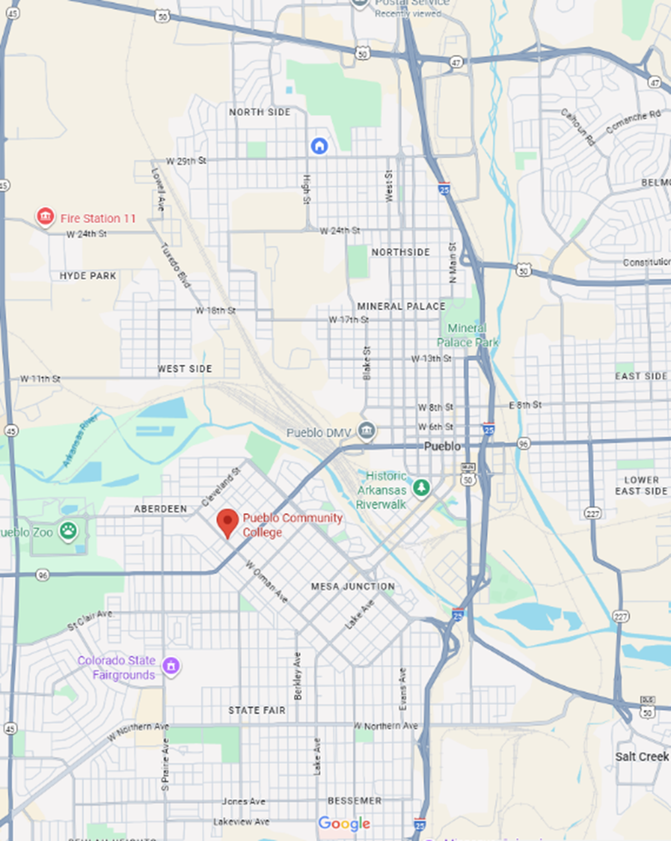 Map of Pueblo showing location of 2025 STREAM Workshop event