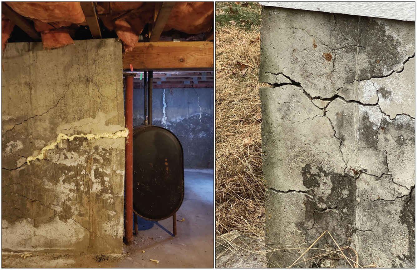Cracks in the foundation and basement of a house condemned due to pyrrhotite