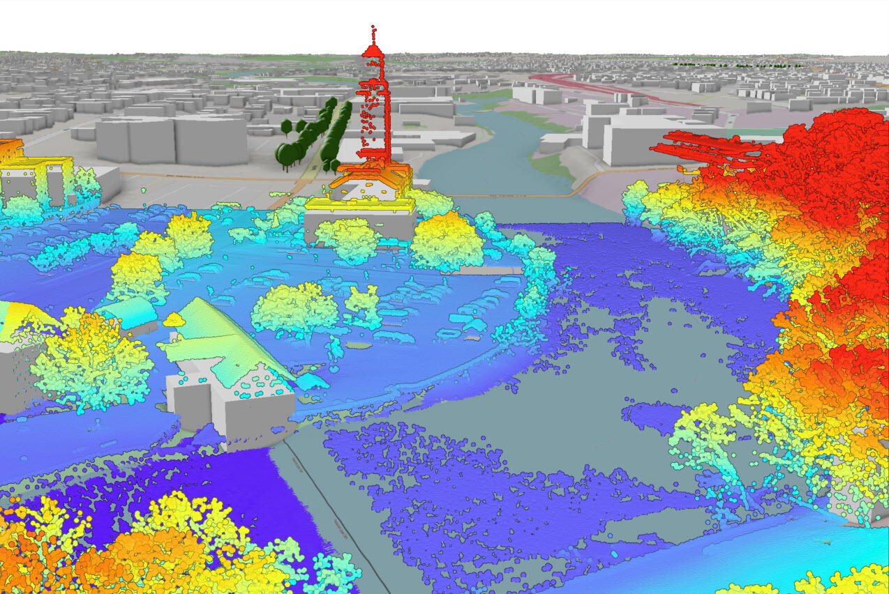 3DEP lidar point cloud visually representing the remotely-sensed terrain.
