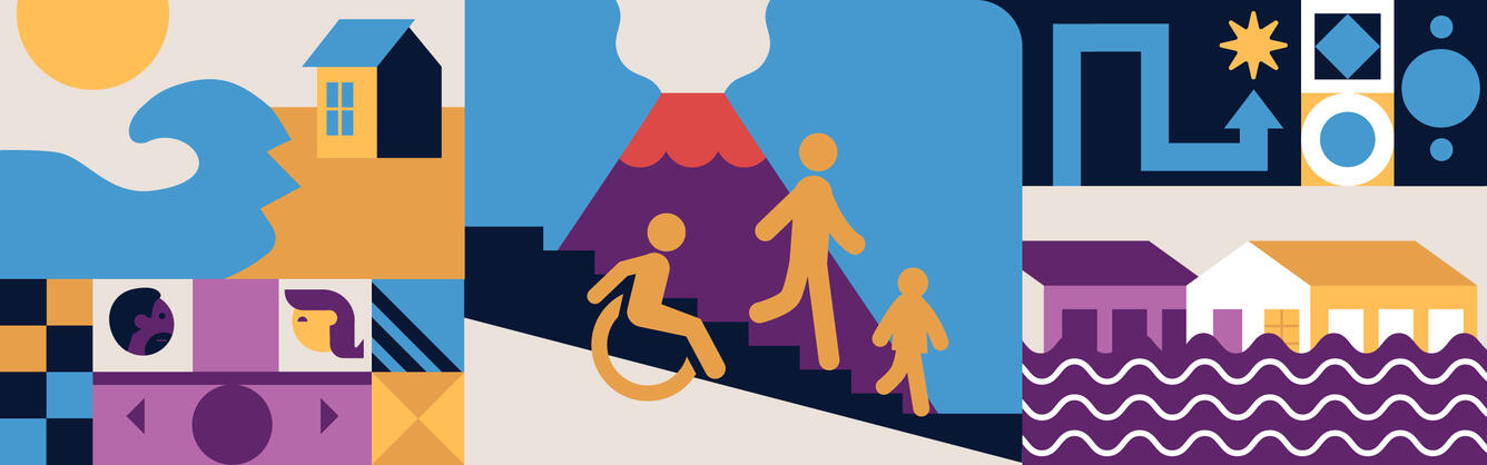 Graphic illustration of hazard- and equity-related imagery