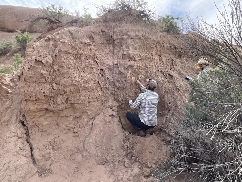 Geologists inspect young aeolian deposits of the San Juan River corridor in Bluff, Utah