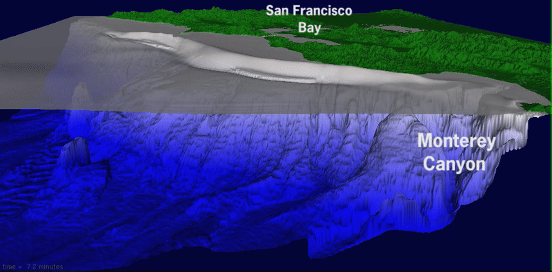 Animation depicts what a hypothetical tsunami wave would look like as it approaches a coast.