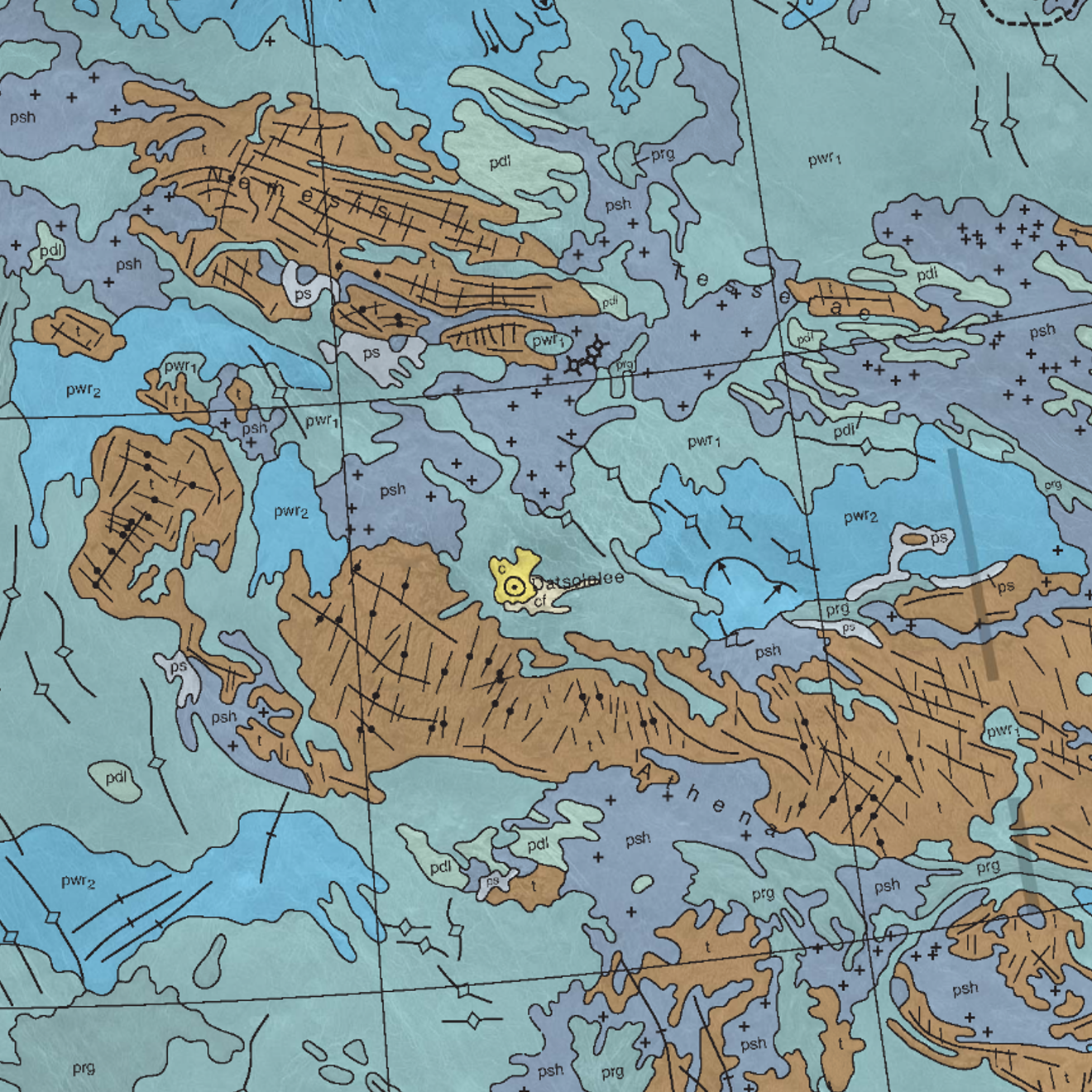 Inset of USGS SIM 2870: Geologic map of the Nemesis Tesserae quadrangle (V-13), Venus