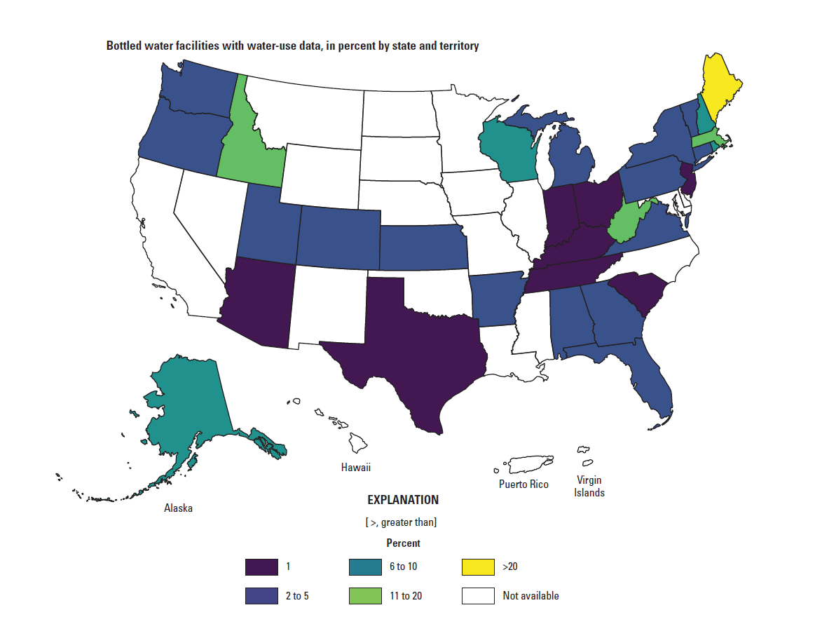 Map of U.S. states and territories with colors representing percent from 0 to more than 20