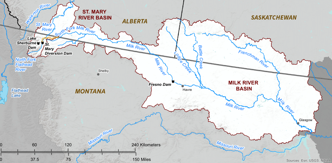 A map of the St. Mary and Milk River Basins