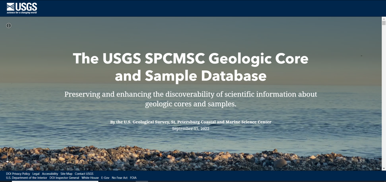 Computer screenshot of a webpage with text overlaying an image of a rocky shore, looking out to sea