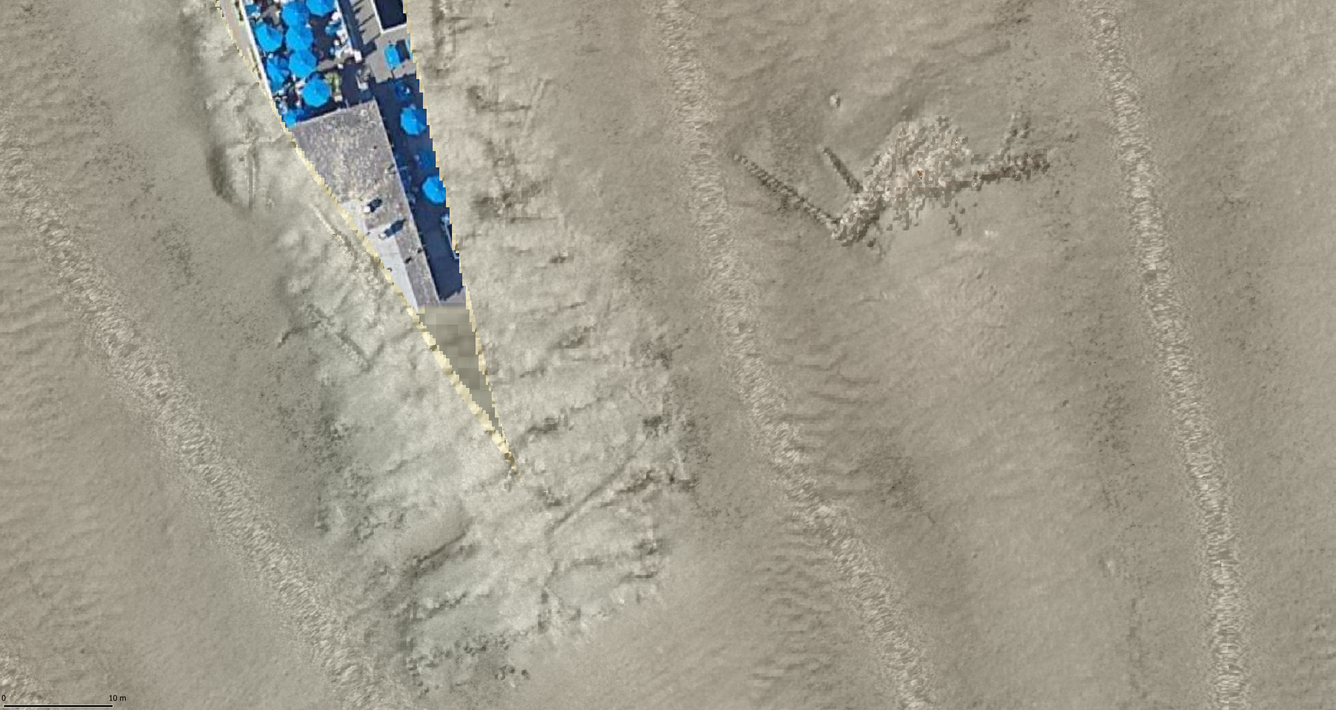 Santa Cruz wharf post-storm survey - Zoomed in view of the Norbit-draped sidescan at the damaged end of the pier