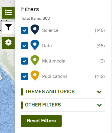 Science Mapper filter menu for thumbnail image
