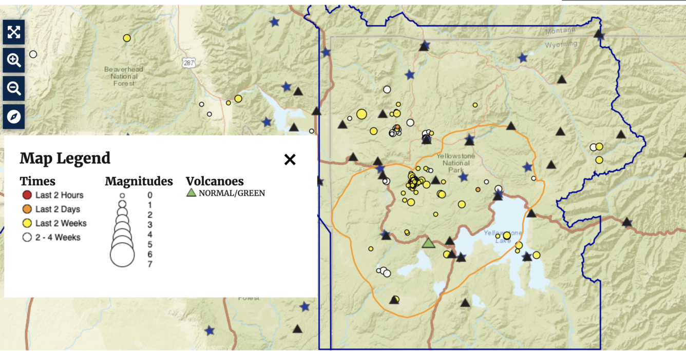 Image of Yellowstone Volcano monitoring map.