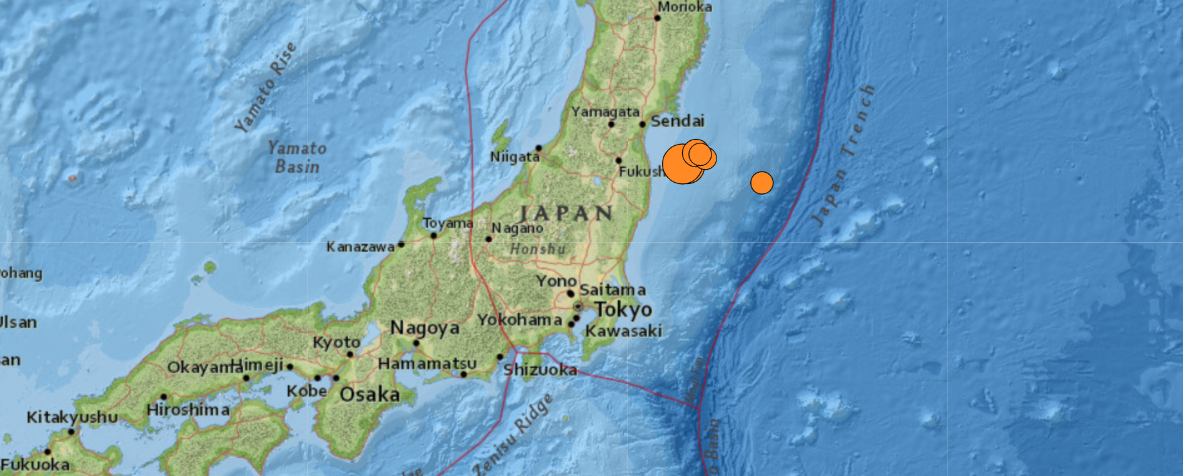 Image shows a map of the area where the M7.3 earthquake occurred.