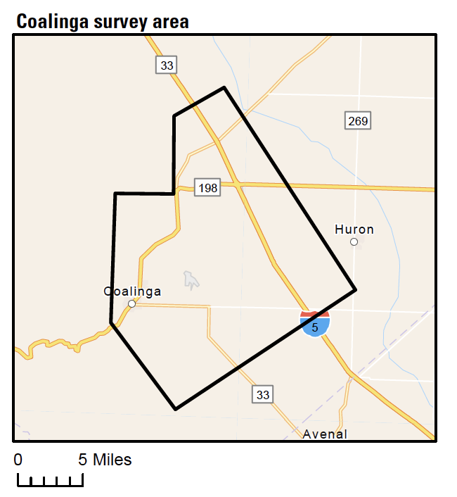 Map of the USGS aerial survey area in Coalinga, California.