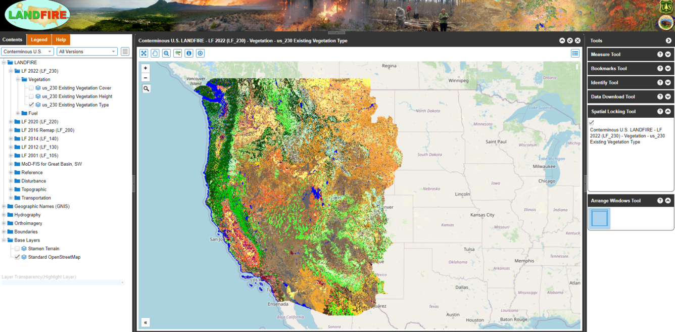Screenshot of the LANDFIRE data viewer