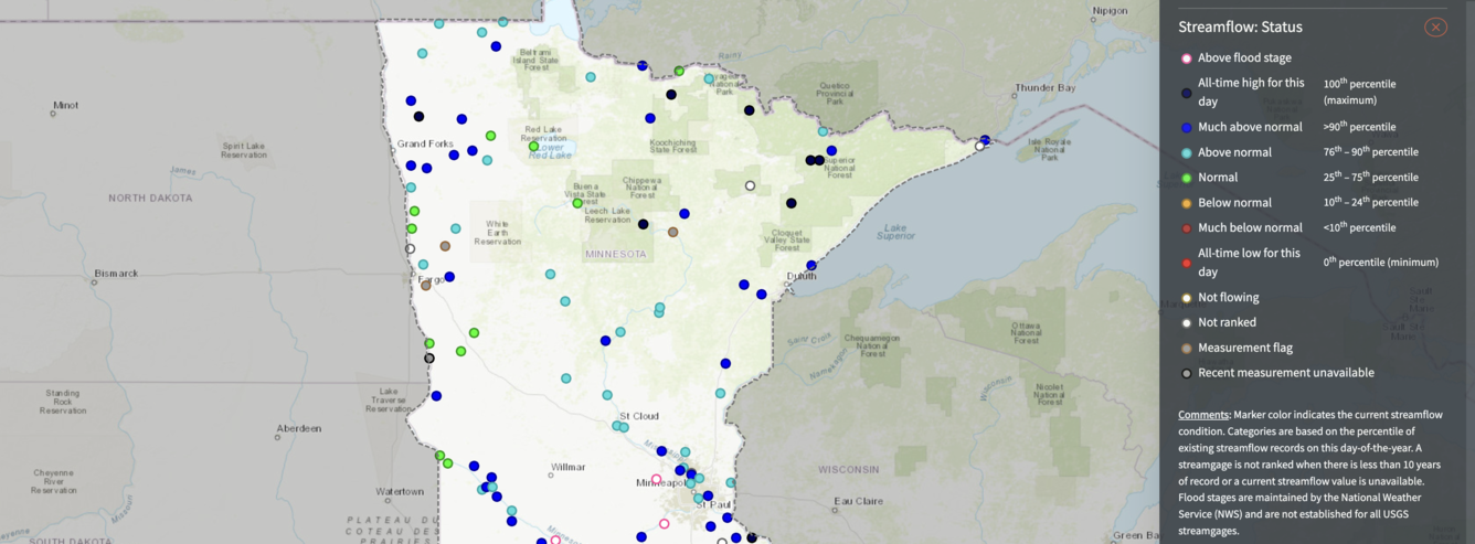 Map showing flooding across eastern Minnesota