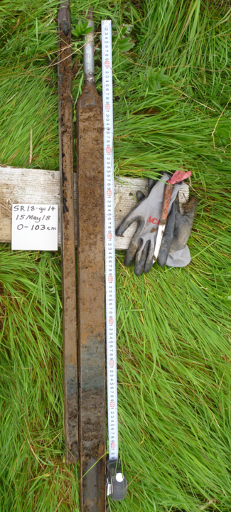 Photo of sediment core with tsunami deposit from the Salmon River estuary, Oregon