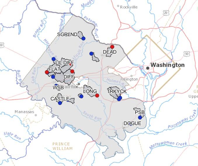 Site map of Fairfax County monitoring stations