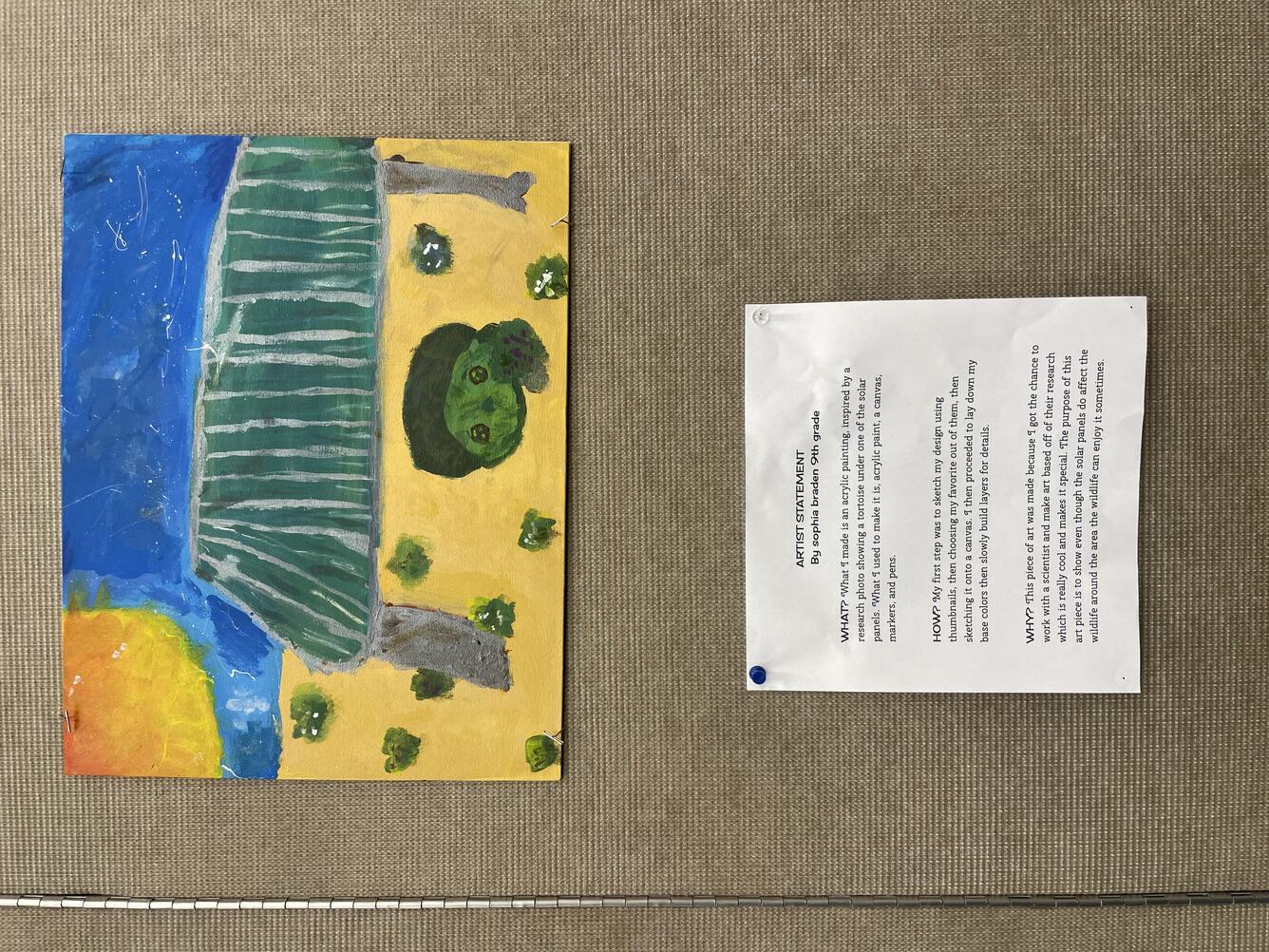 Art by Sophia from Flagstaff Arts and Leadership Academy developed in collaboration with USGS scientist Dr. Claire Karban as part of the Project Based Learning Semester. As displayed at the Art of Inquiry show at the USGS Flagstaff Science Campus September 22, 2025.