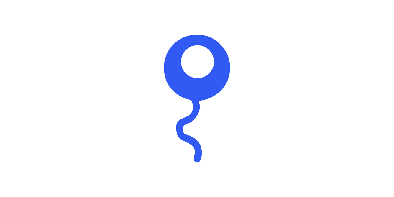 A round white dot superimposed slightly off-center and above center onto a larger blue dot with a downward pointing wavy line
