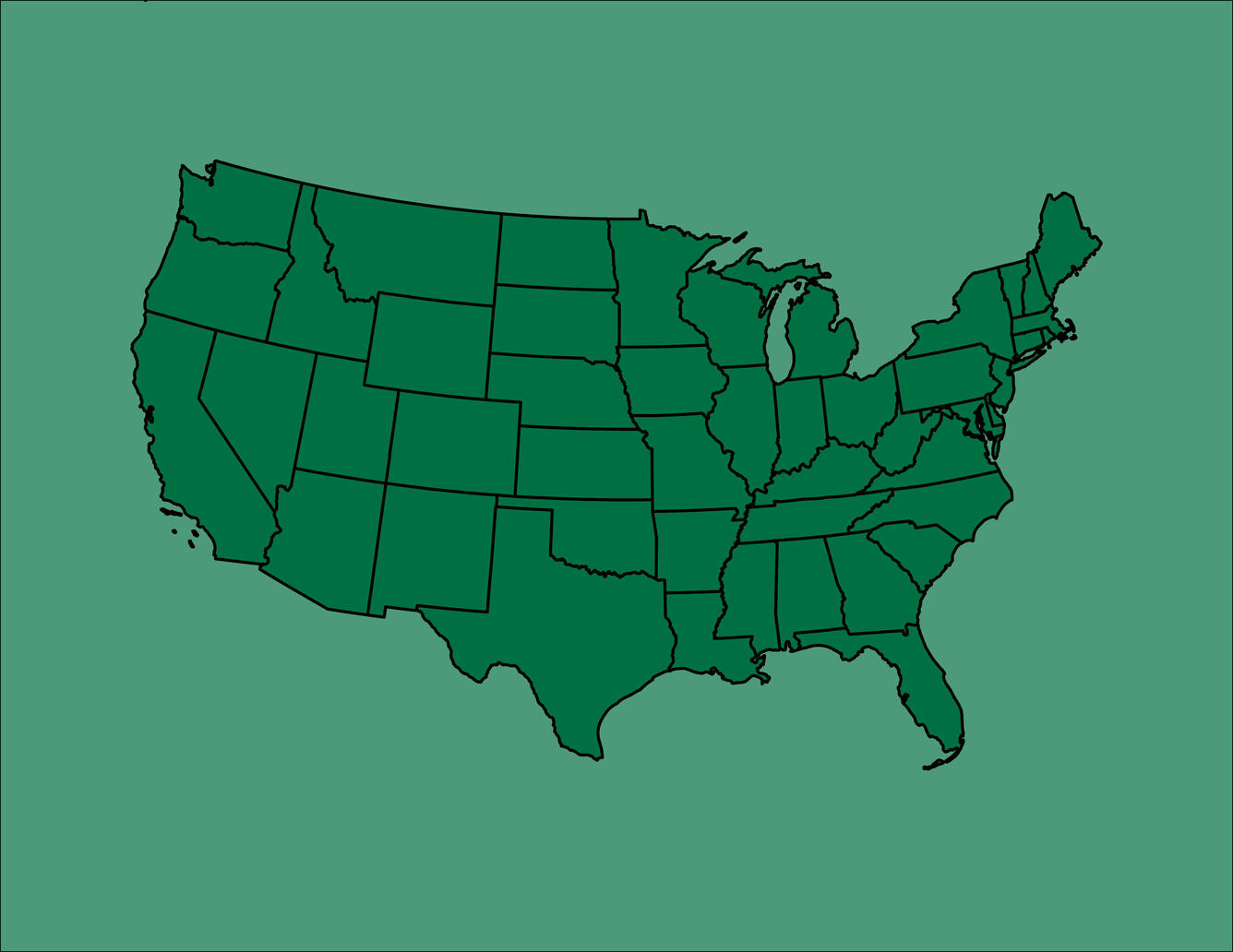 green map of conterminous United States