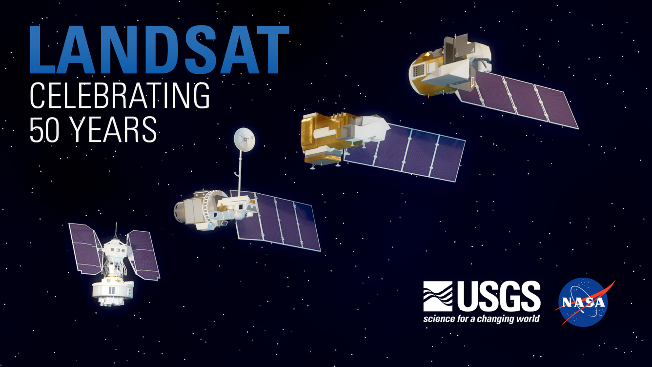 Illustration of Landsat satellite generations over 50 years