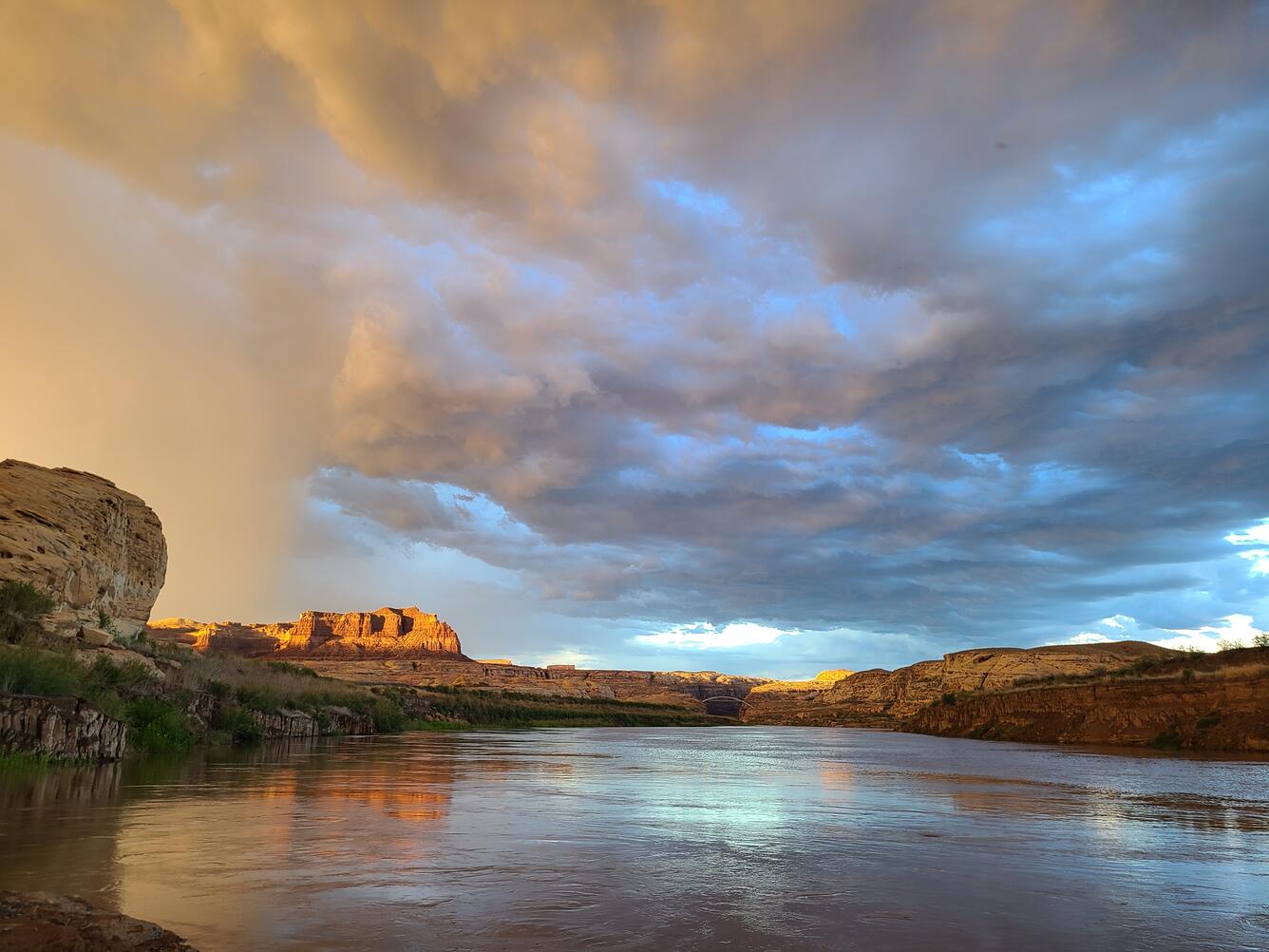 A rainstorm at North Wash on the Colorado River, at the end of Cataract Canyon upstream of Lake Powell
