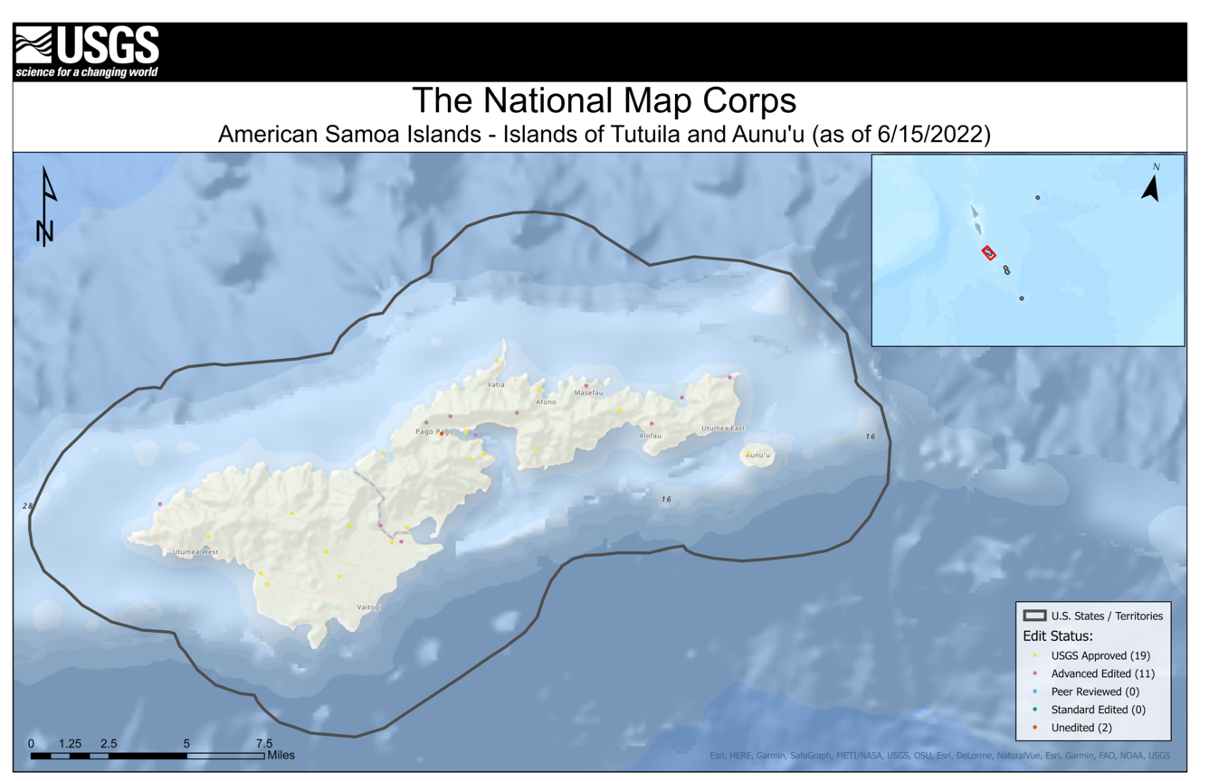 TNMCorps Mapping Challenge: US Pacific Territories – American Samoa (Islands of Tutuila & Aunu’u) as of 06/15/2022 