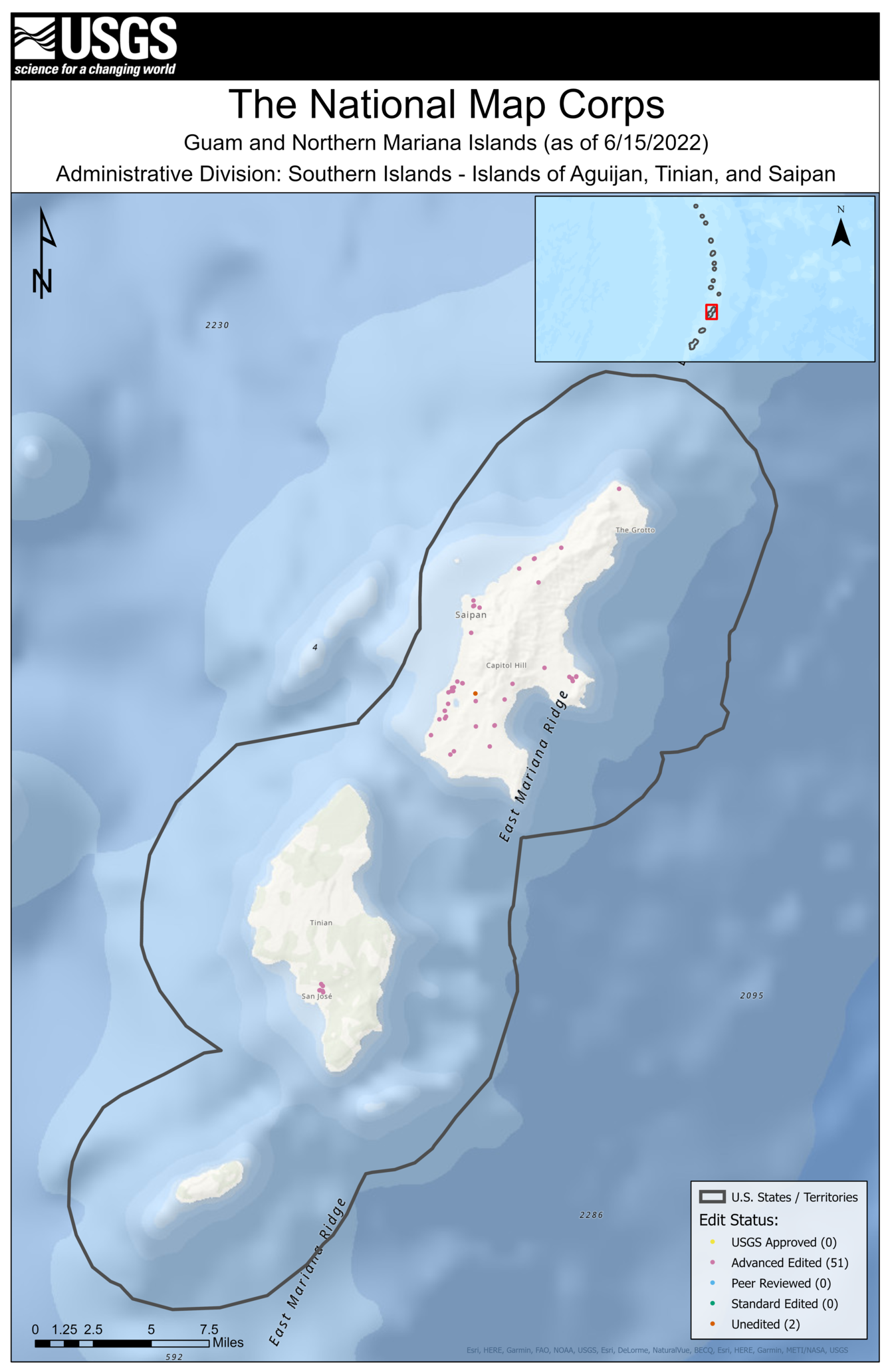 TNMCorps Mapping Challenge: US Pacific Territories – Guam & Northern Mariana Islands (Southern Islands Administrative Division – Islands of Aguijan, Tinian, & Saipan) as of 06/15/2022