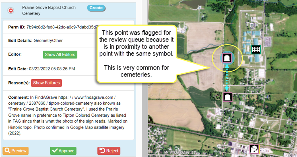 A screenshot of a cemetery in the review queue. 