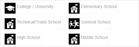 Screenshot of all of the different school types collected by The National Map Corps as they appear in the TNMCorps editor.