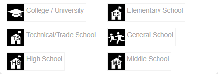 Screenshot of all of the different school types collected by The National Map Corps as they appear in the TNMCorps editor. 