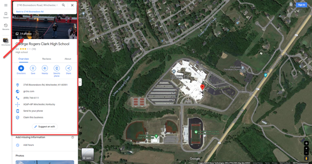 Google Maps View of George Rogers Clark High School