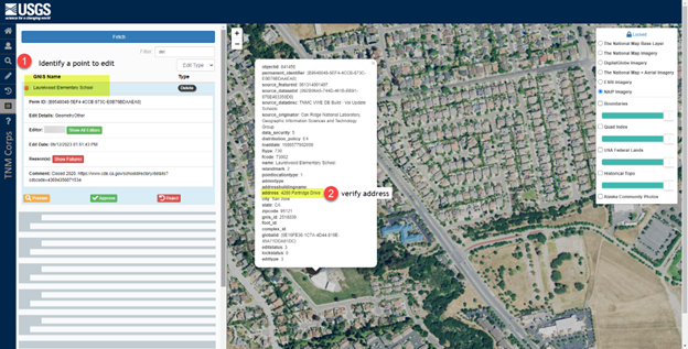 Attribute information for a structure point in the TNMCorp editor