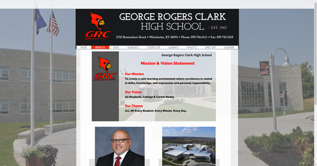 About Us webpage for George Rogers Clark High School