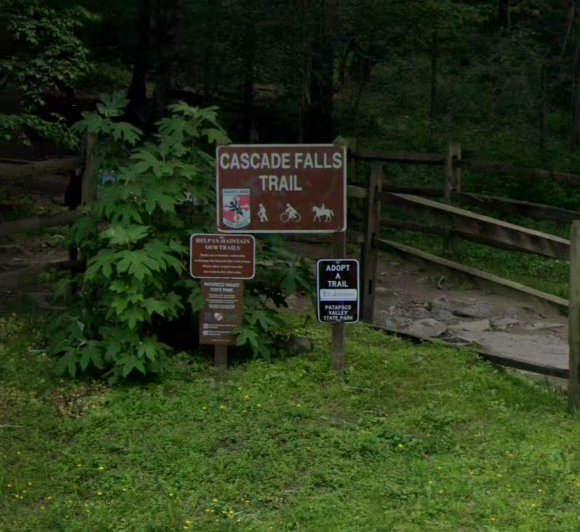 Screenshot from Google Street View ™ of Cascade Falls Trailhead in Elkridge Maryland. 