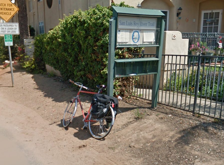 Screenshot from Google Street View ™ of San Luis Rey River Trail entry location #1.