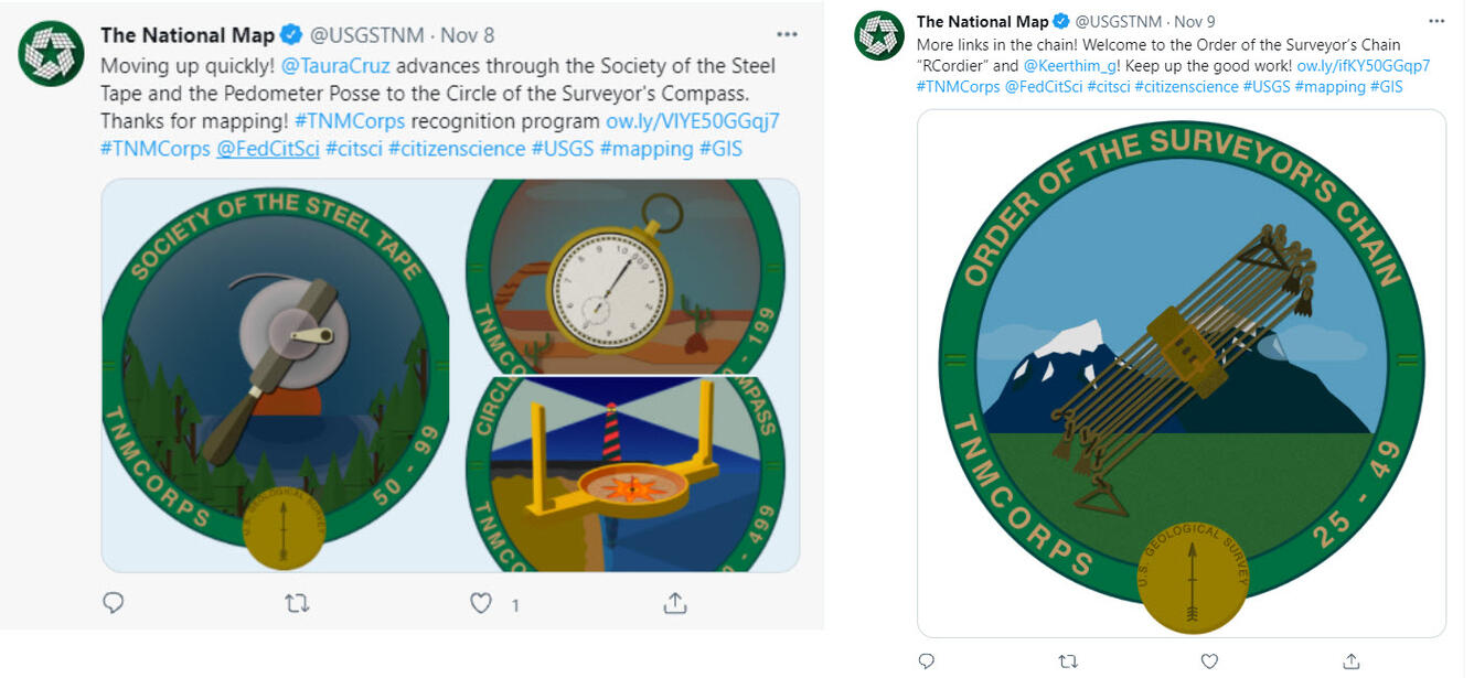 TNMCorps Twitter Handle in a USGS TNM Tweet