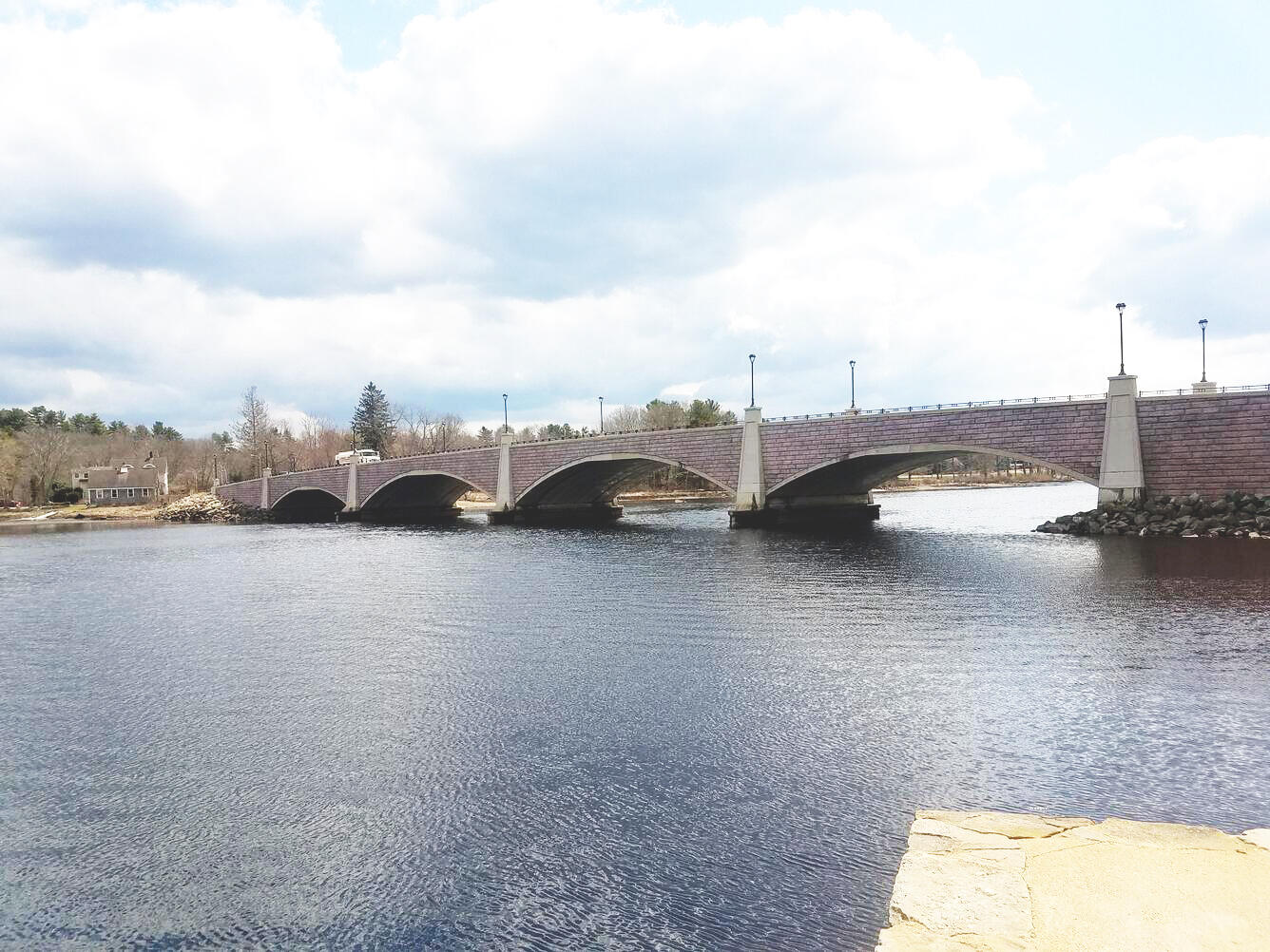An arched bridge over a river