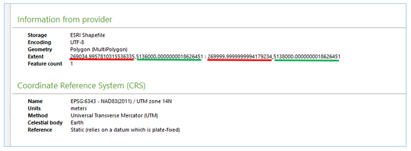 Screen capture of metadata for tile CRS showing an excessive number of decimal places. 