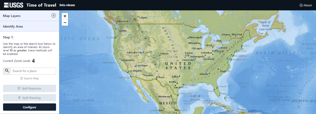Screen capture of the Time of Travel Beta client application