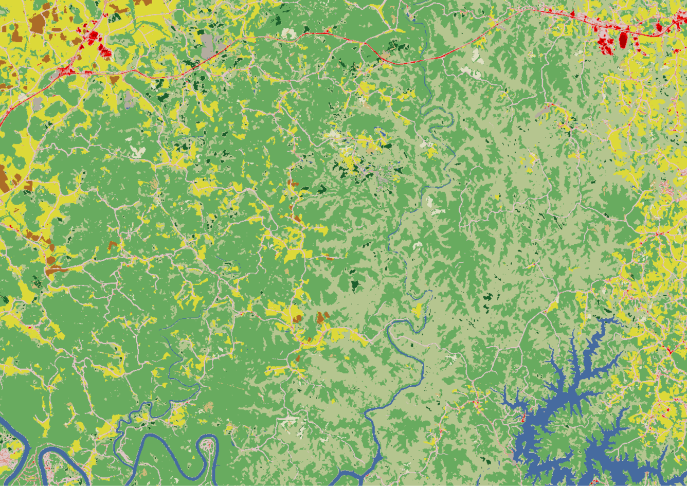 Annual NLCD 2024 map of part of Kentucky before a tornado