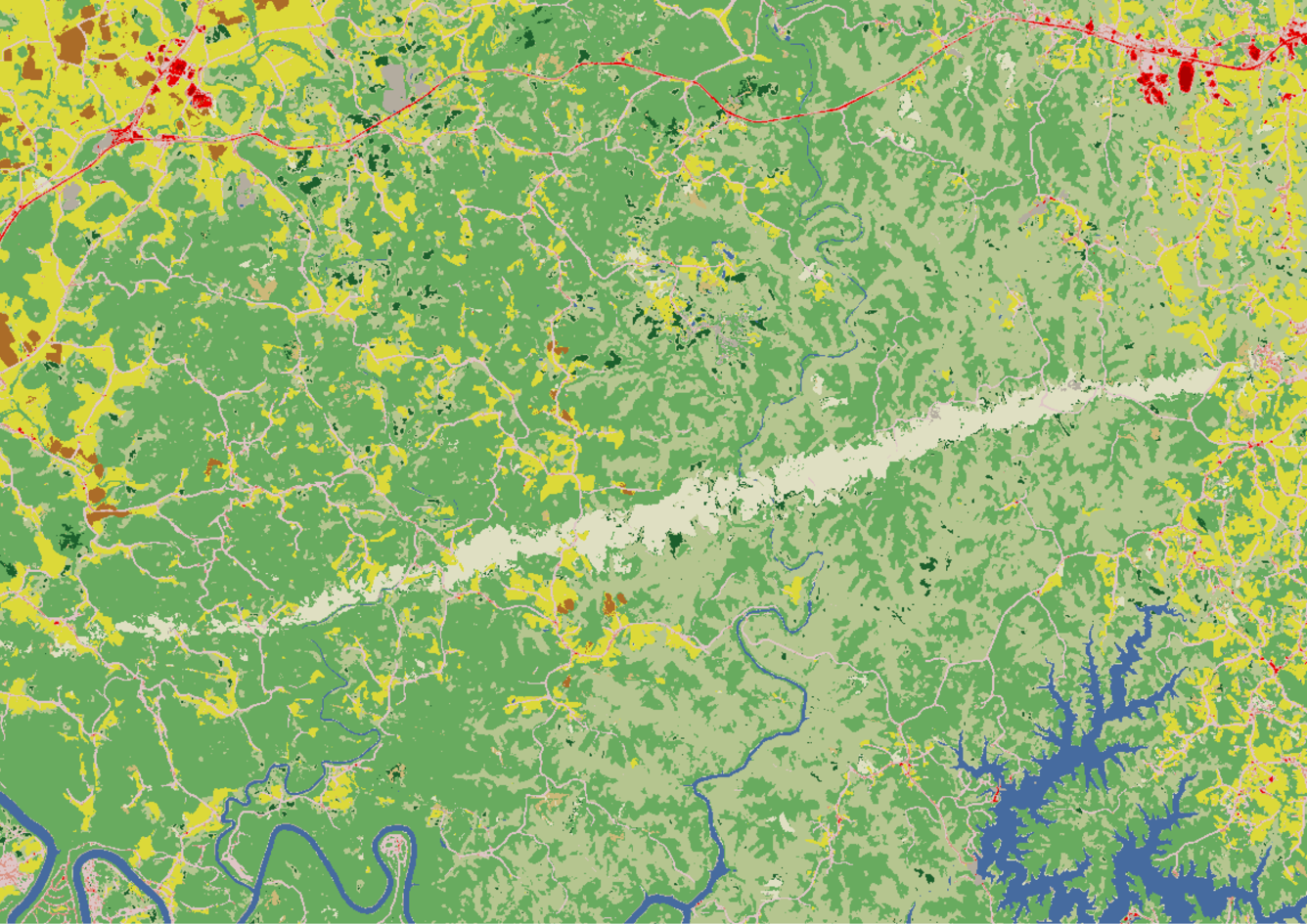 Annual NLCD 2025 map of part of Kentucky after a tornado