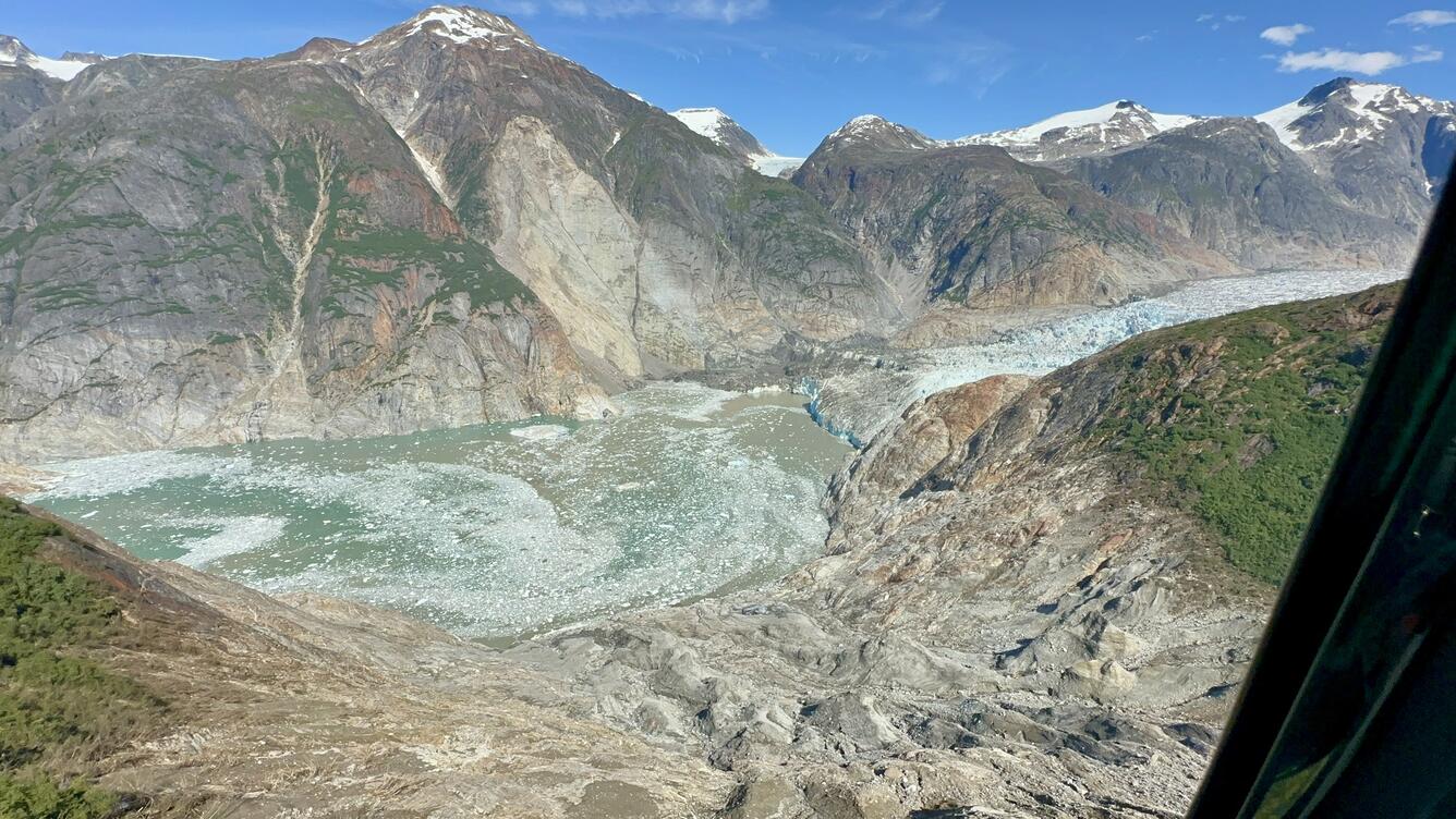 Aerial photo of landslide taken across the fiord