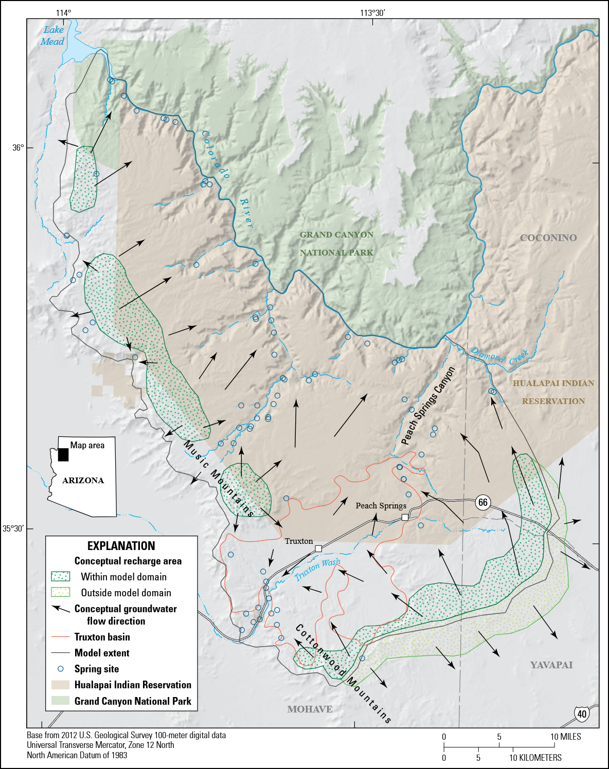 Image showing a conceptual model of the Truxton Basin and Hualapai Plateau groundwater-flow system in northwestern Arizona