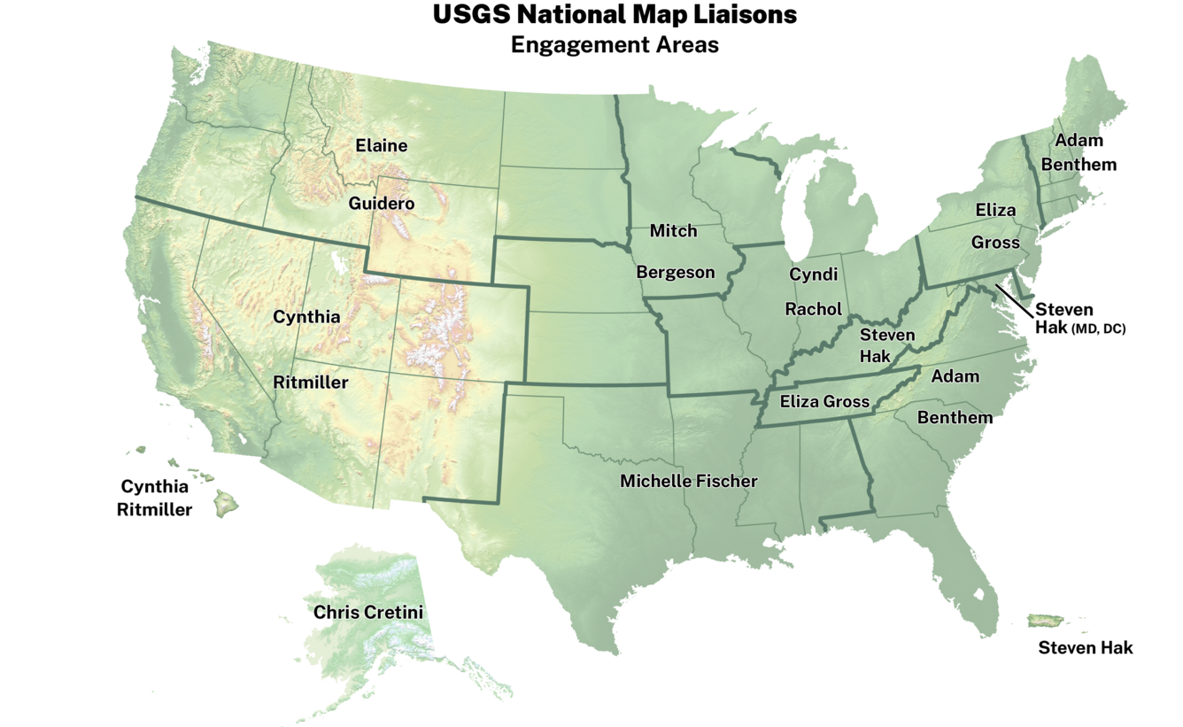 Map showing&nbsp;The National Map Liaisons points of contact for each state