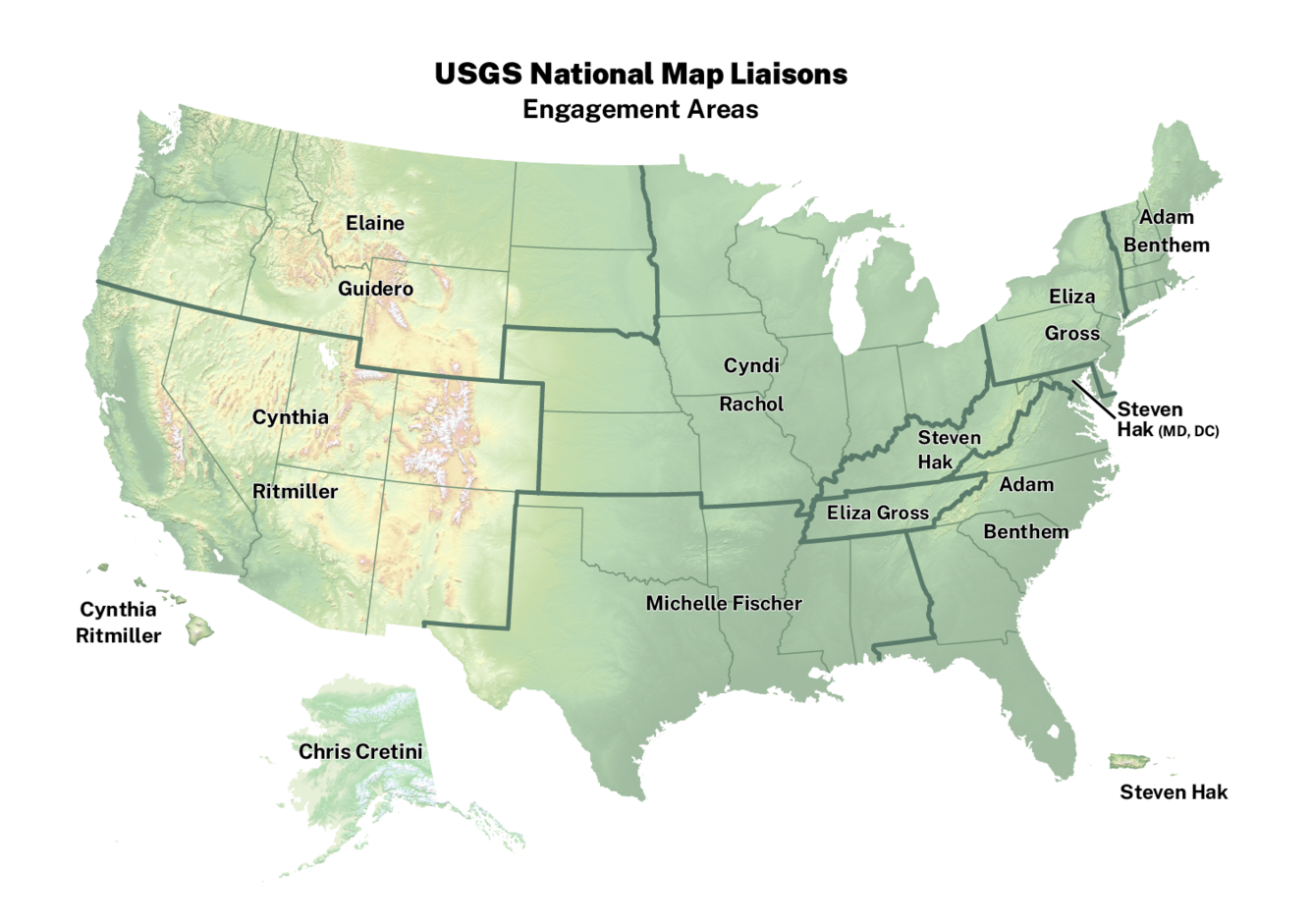 Map showing&nbsp;The National Map Liaisons points of contact for each state