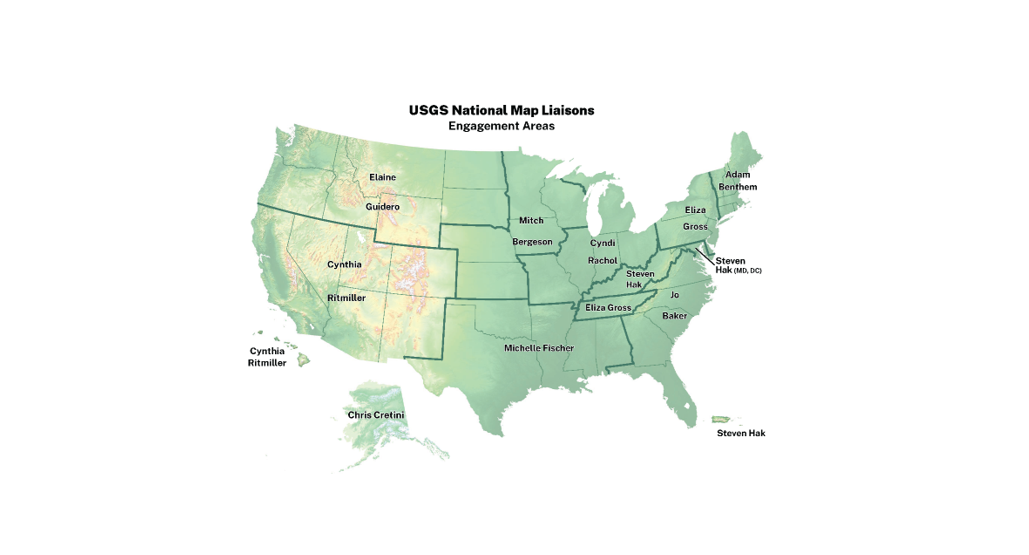 Map showing The National Map Liaisons points of contact
