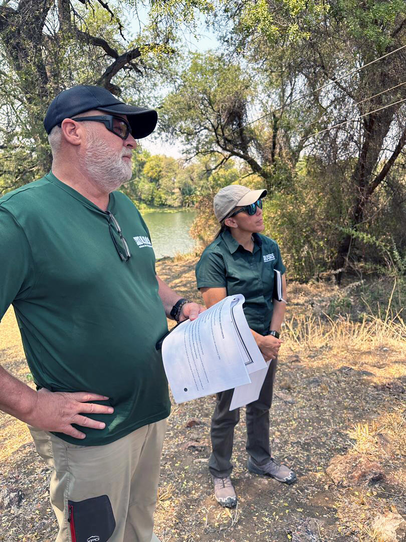 USGS employees at a streamgage on the Limpopo River, Botswana